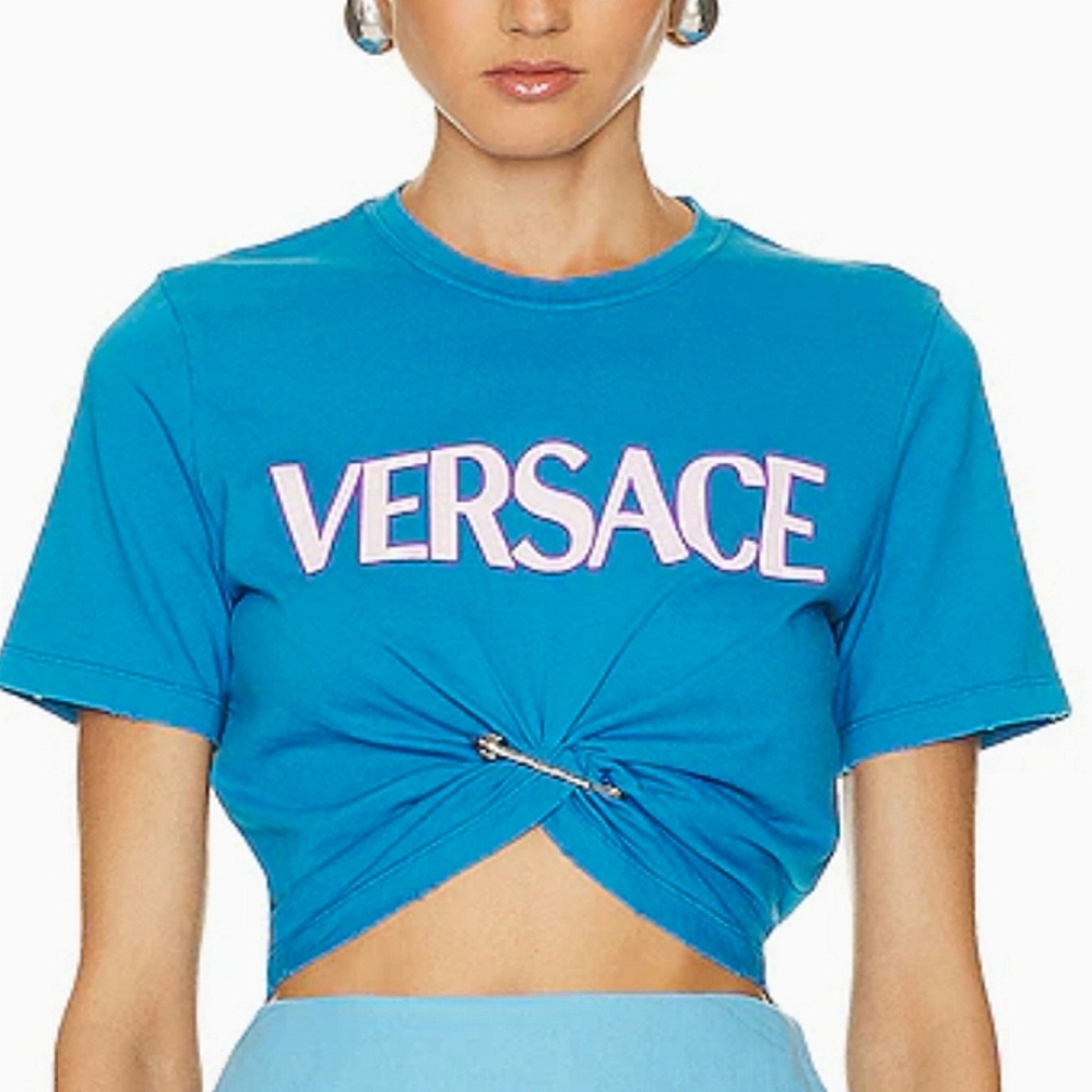 Versace Pin Crop Top- Turquoise Blue